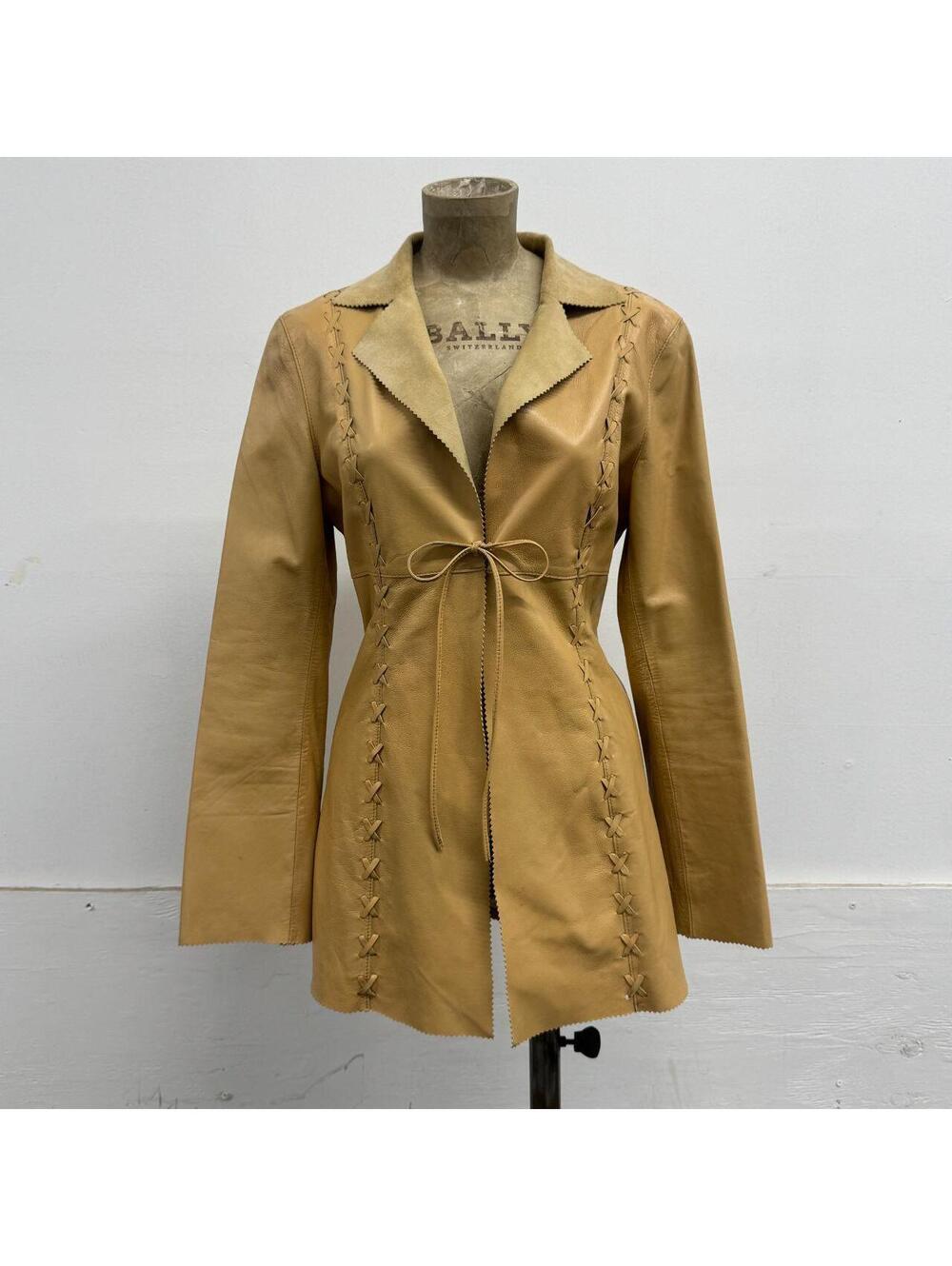 Vintage Y2K Bebe Genuine Leather Whipstitch Corset Tie-Front Jacket